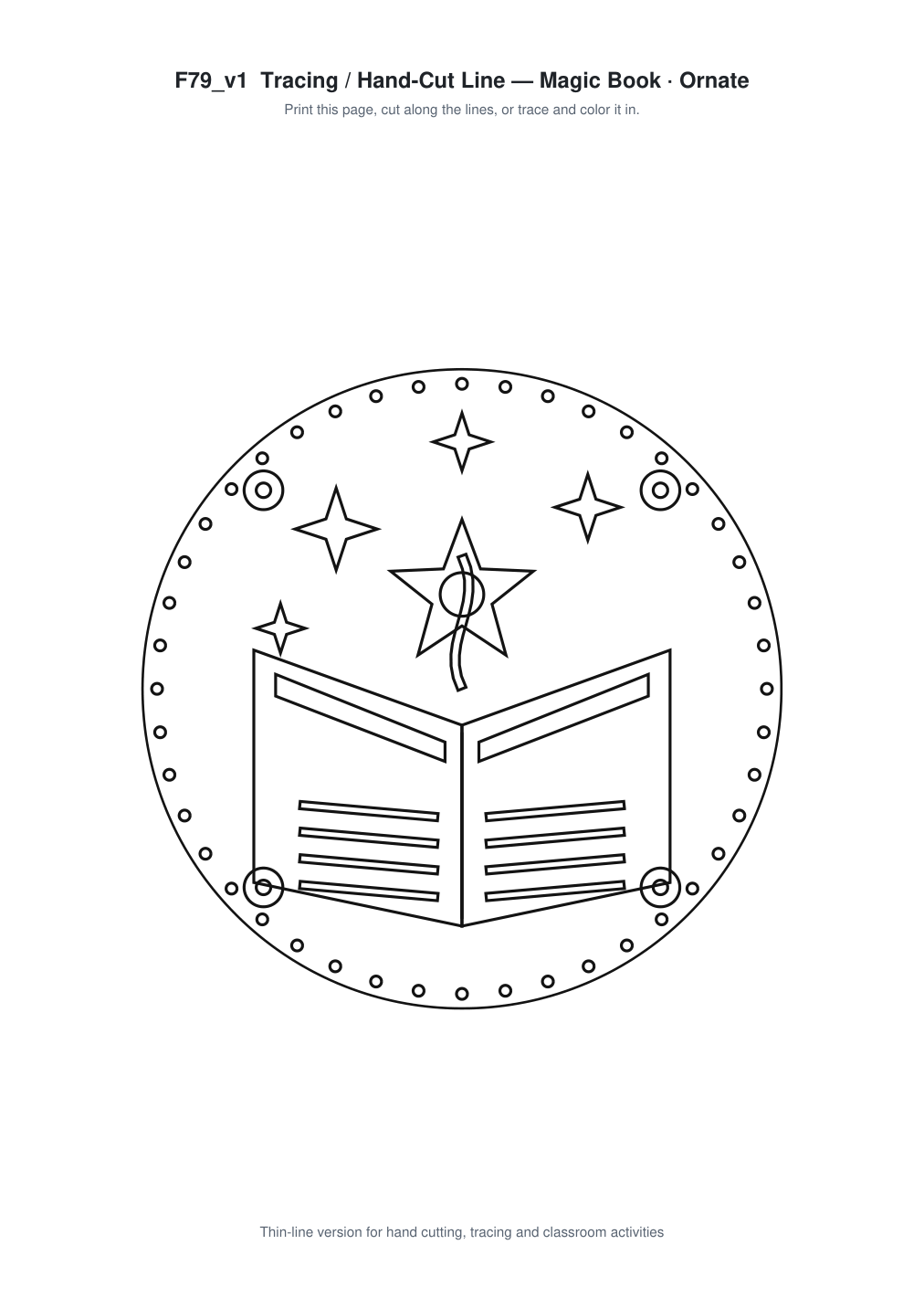 Magic Book Ornate Paper Cut Panel - Free SVG + PDF Pack - line art