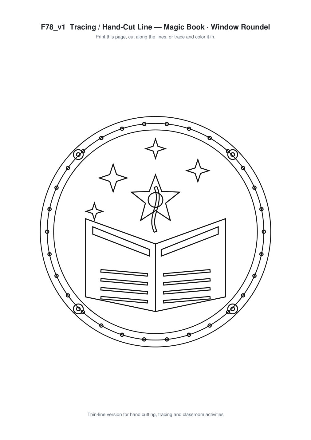 Magic Book Window Roundel Paper Cut - Free SVG + PDF Pack - line art