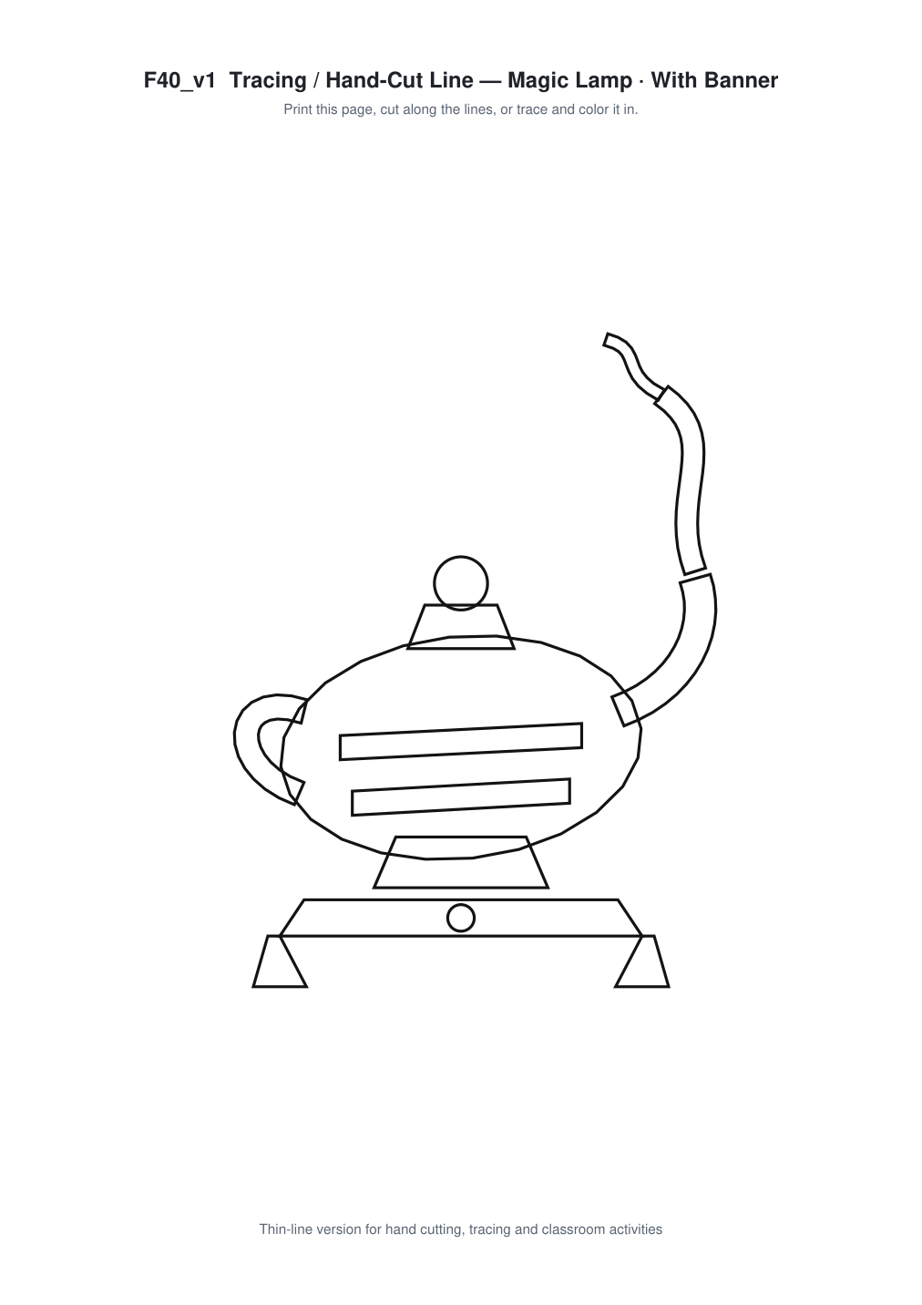 Magic Lamp Banner Paper Cut - Free SVG + PDF Pack - line art