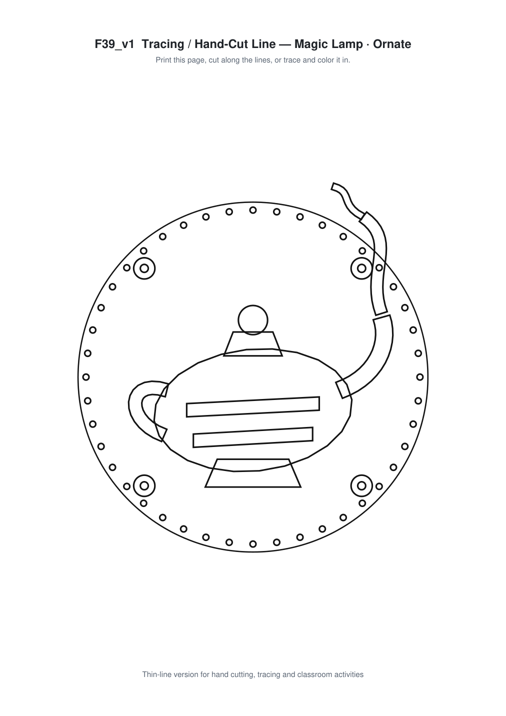 Magic Lamp Ornate Paper Cut Panel - Free SVG + PDF Pack - line art