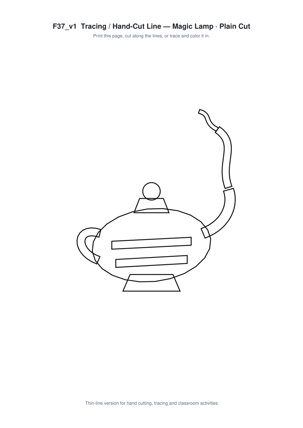 Magic Lamp Paper Cut Template - Free SVG + PDF Pack - line art