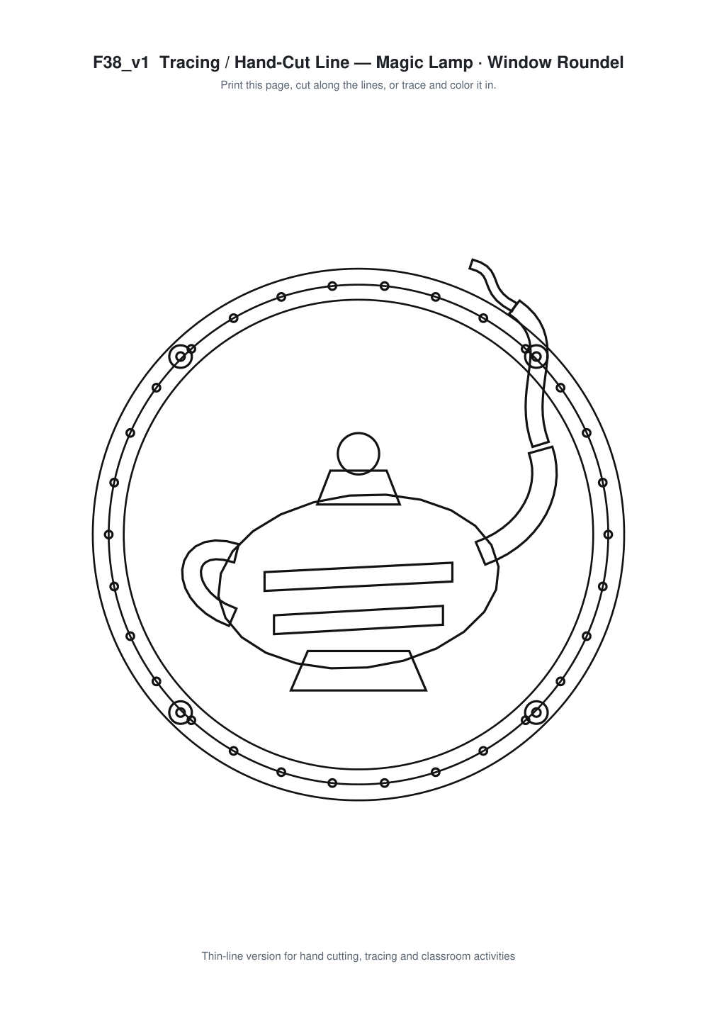 Magic Lamp Window Roundel Paper Cut - Free SVG + PDF Pack - line art