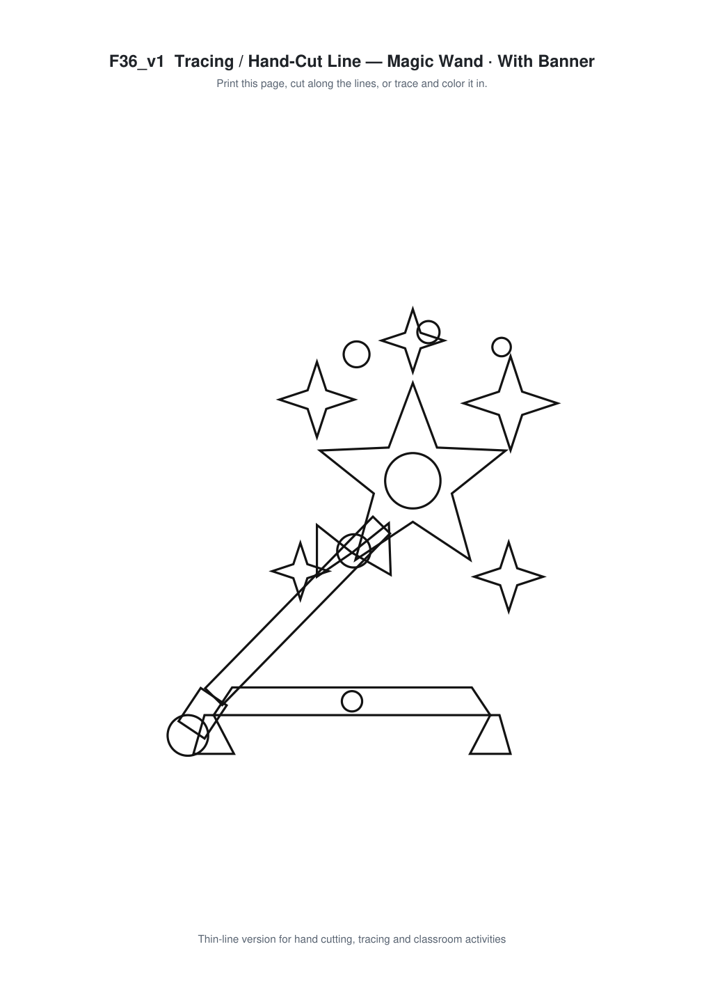 Magic Wand Banner Paper Cut - Free SVG + PDF Pack - line art