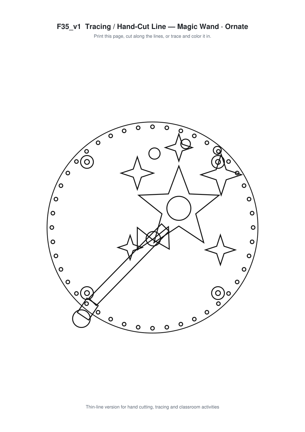 Magic Wand Ornate Paper Cut Panel - Free SVG + PDF Pack - line art