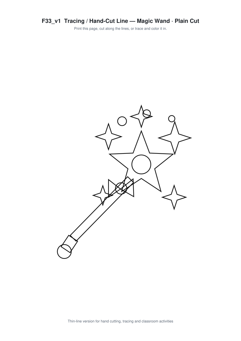 Magic Wand Paper Cut Template - Free SVG + PDF Pack - line art