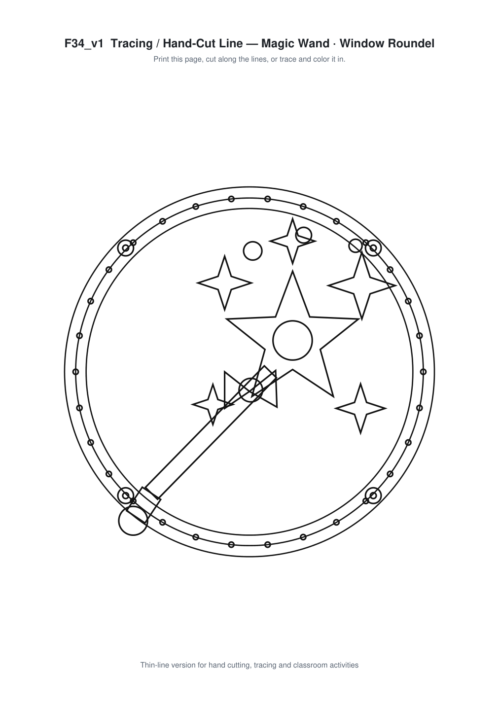 Magic Wand Window Roundel Paper Cut - Free SVG + PDF Pack - line art