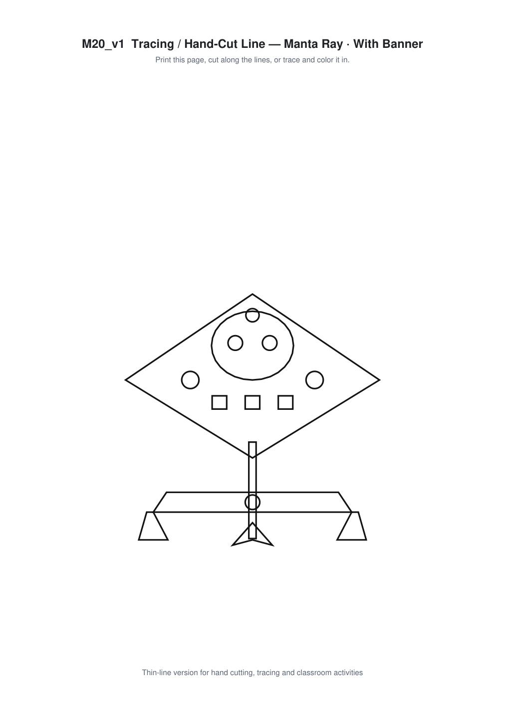 Manta Ray Banner Paper Cut - Free SVG + PDF Pack - line art