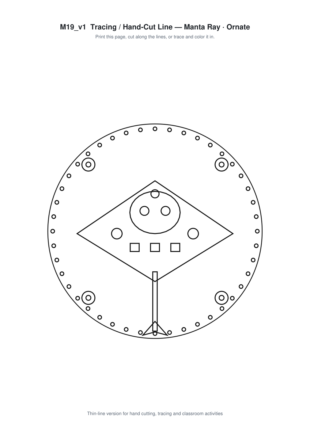 Manta Ray Ornate Paper Cut Panel - Free SVG + PDF Pack - line art