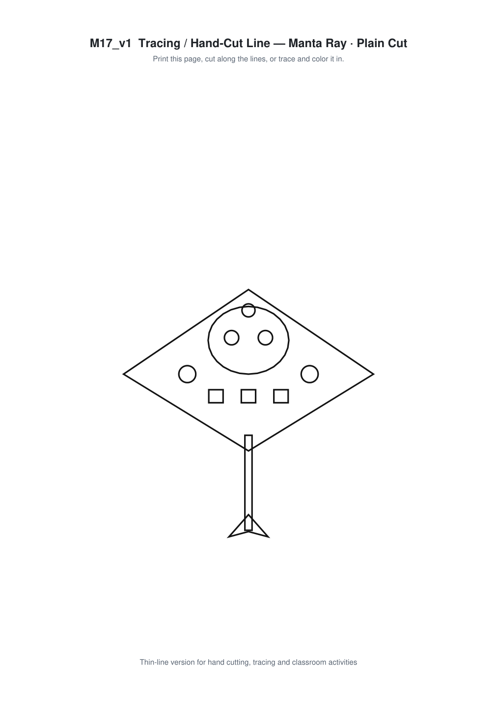 Manta Ray Paper Cut Template - Free SVG + PDF Pack - line art