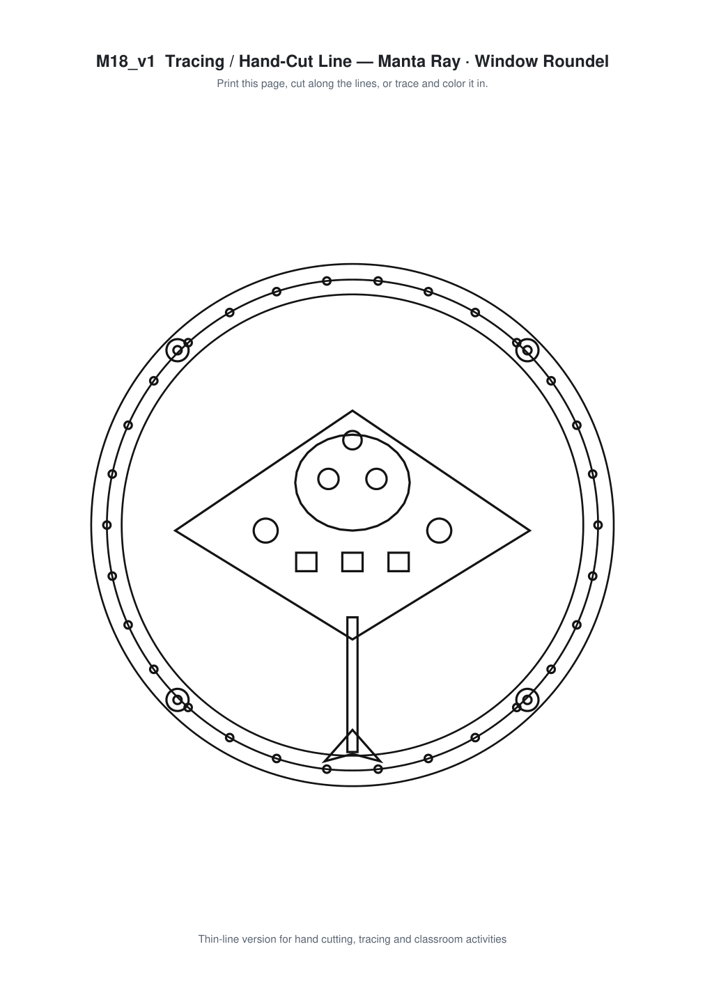 Manta Ray Window Roundel Paper Cut - Free SVG + PDF Pack - line art