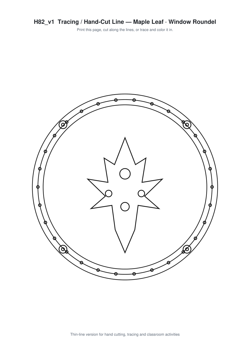 Maple Leaf Window Roundel Paper Cut - Free SVG + PDF Pack - line art