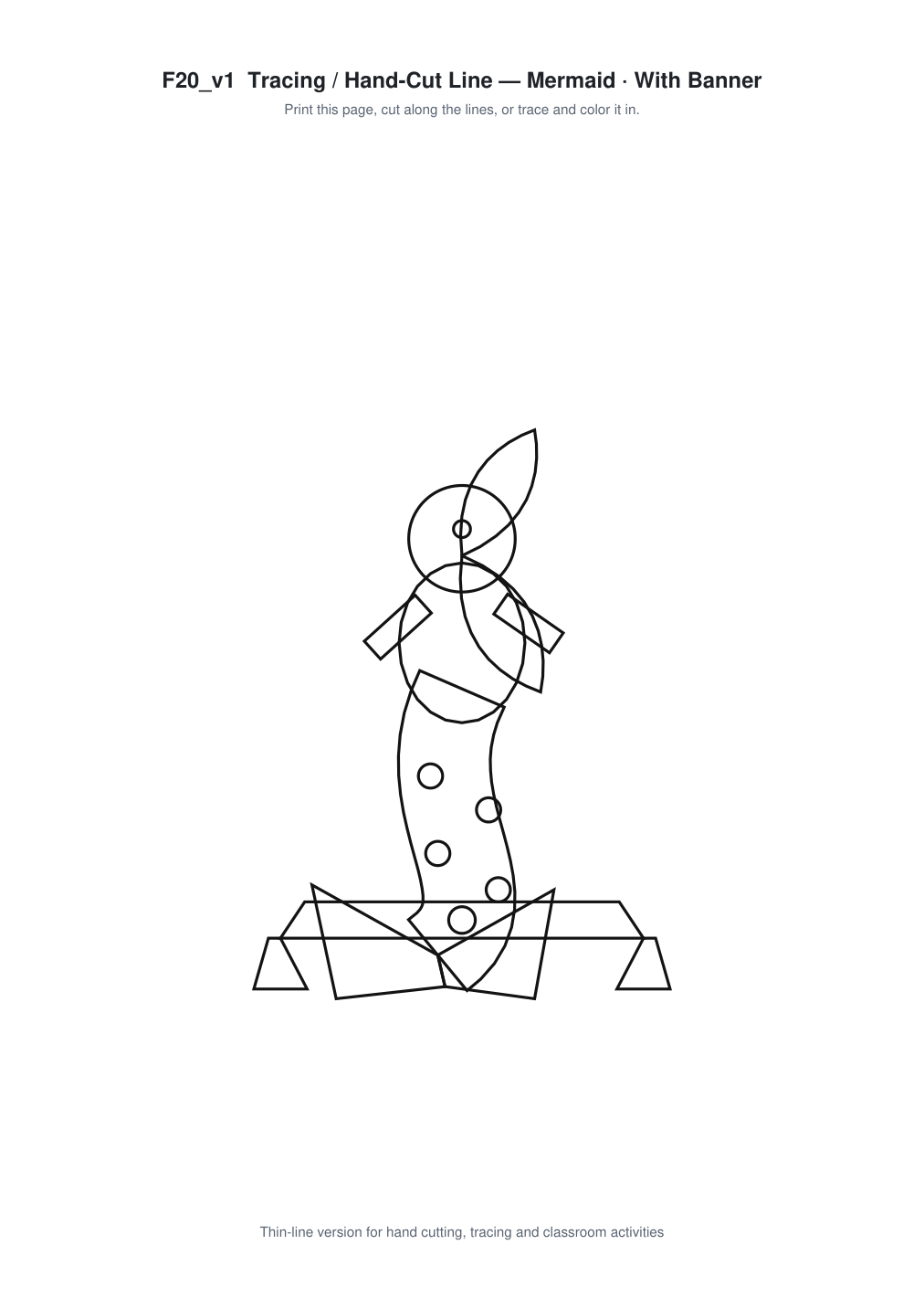 Mermaid Banner Paper Cut - Free SVG + PDF Pack - line art