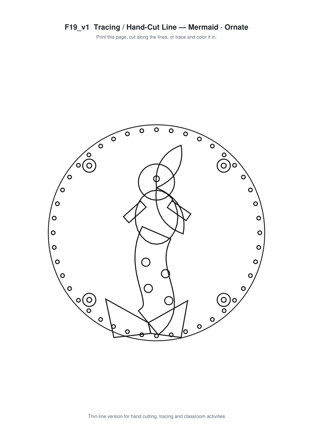 Mermaid Ornate Paper Cut Panel - Free SVG + PDF Pack - line art