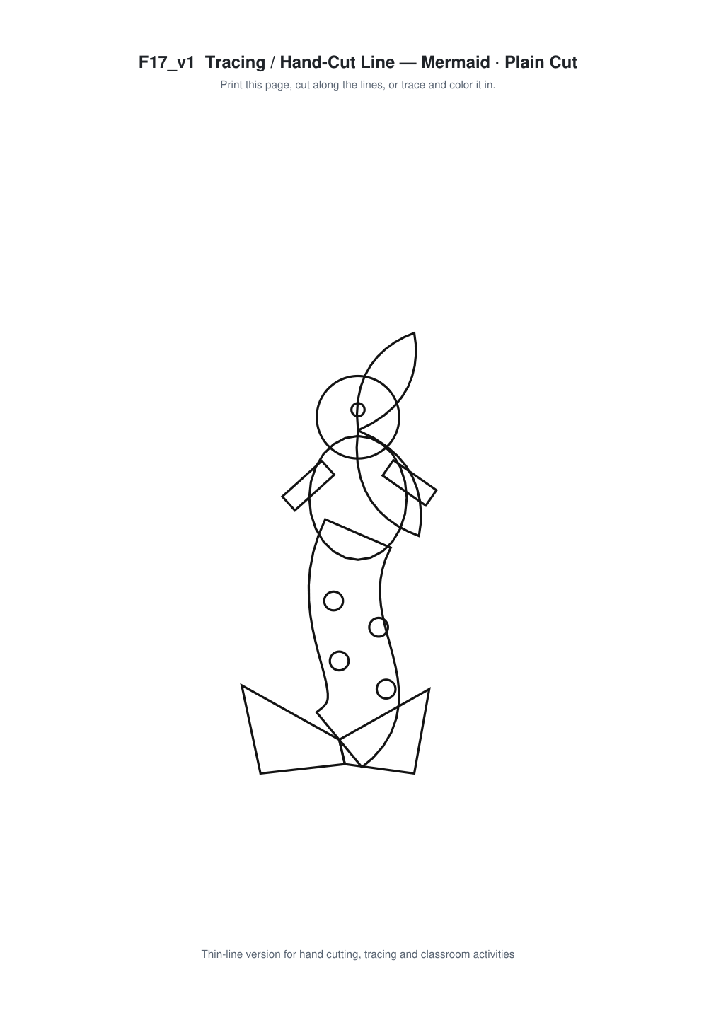 Mermaid Paper Cut Template - Free SVG + PDF Pack - line art