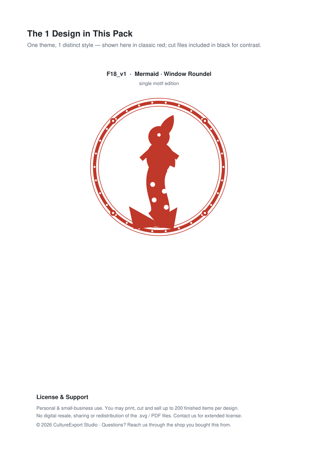Mermaid Window Roundel Paper Cut - Free SVG + PDF Pack - design