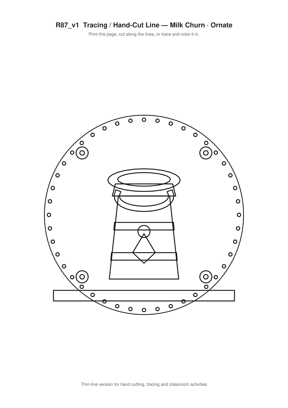 Milk Churn Ornate Paper Cut Panel - Free SVG + PDF Pack - line art