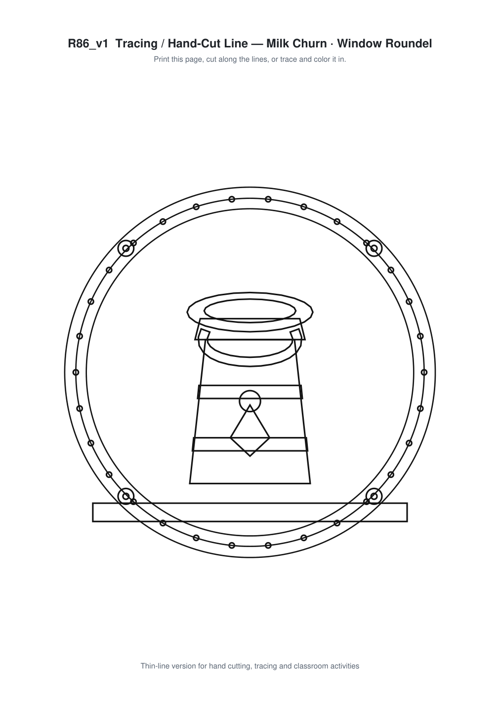 Milk Churn Window Roundel Paper Cut - Free SVG + PDF Pack - line art
