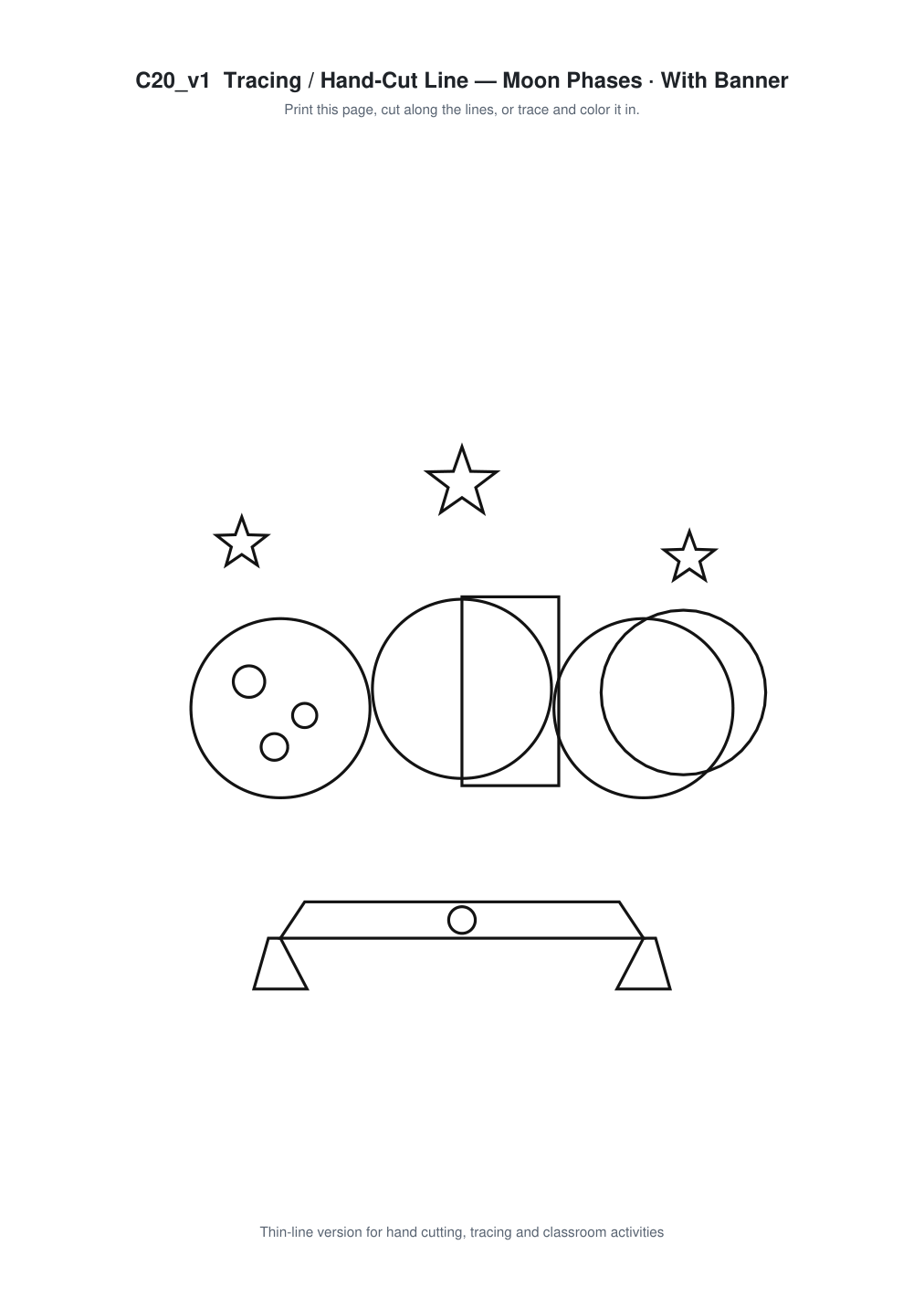 Moon Phases Banner Paper Cut - Free SVG + PDF Pack - line art