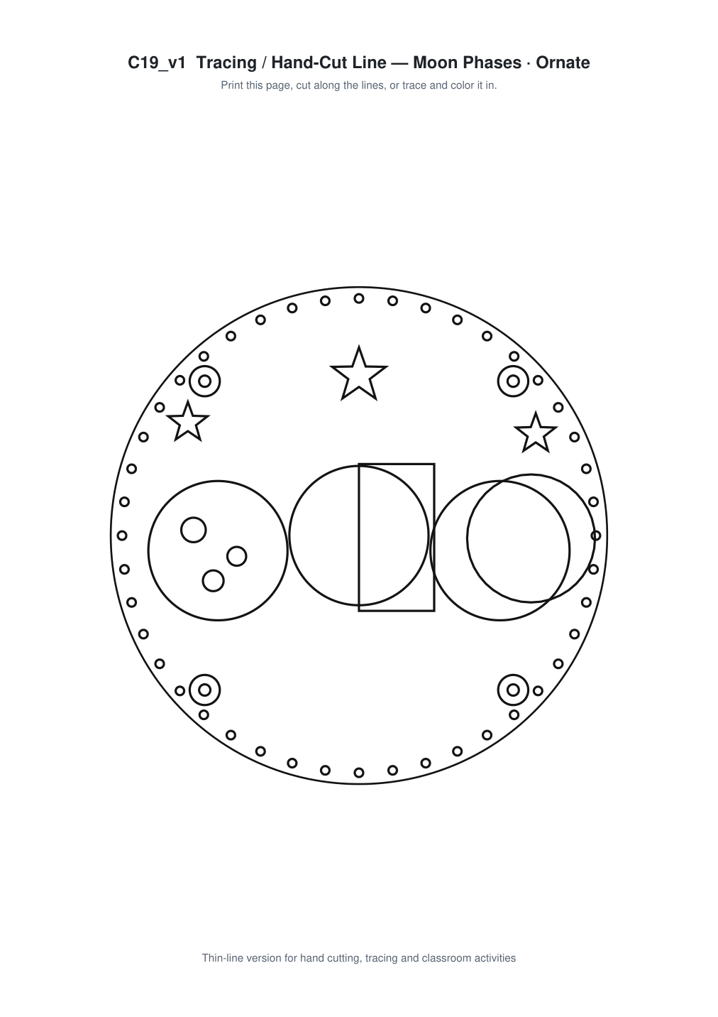 Moon Phases Ornate Paper Cut Panel - Free SVG + PDF Pack - line art