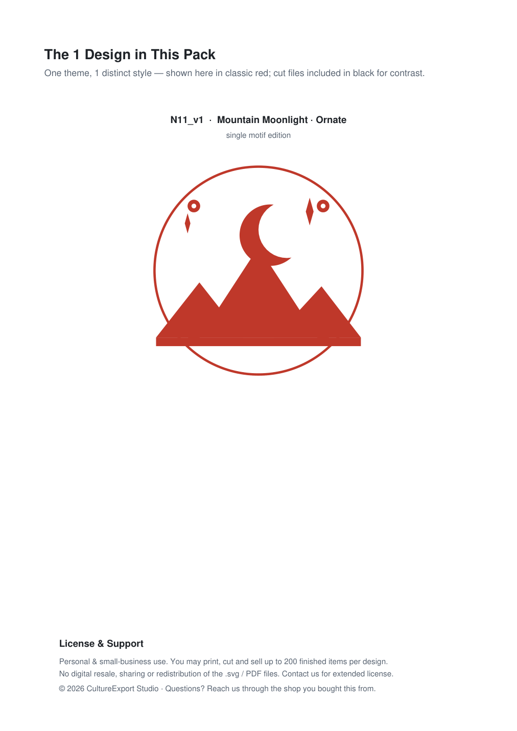 Mountain Moonlight Ornate Paper Cut Panel - Free SVG + PDF Pack - design