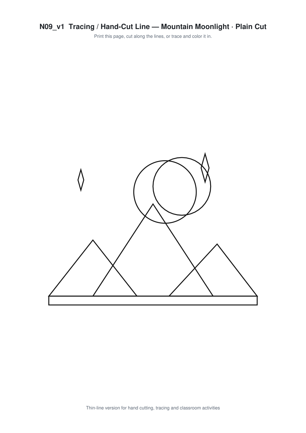 Mountain Moonlight Paper Cut Template - Free SVG + PDF Pack - line art