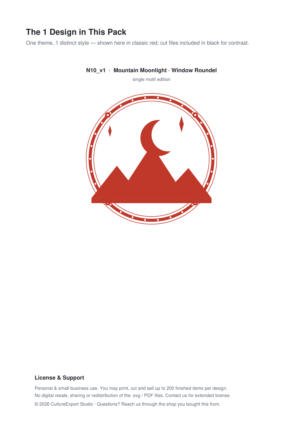 Mountain Moonlight Window Roundel Paper Cut - Free SVG + PDF Pack - design