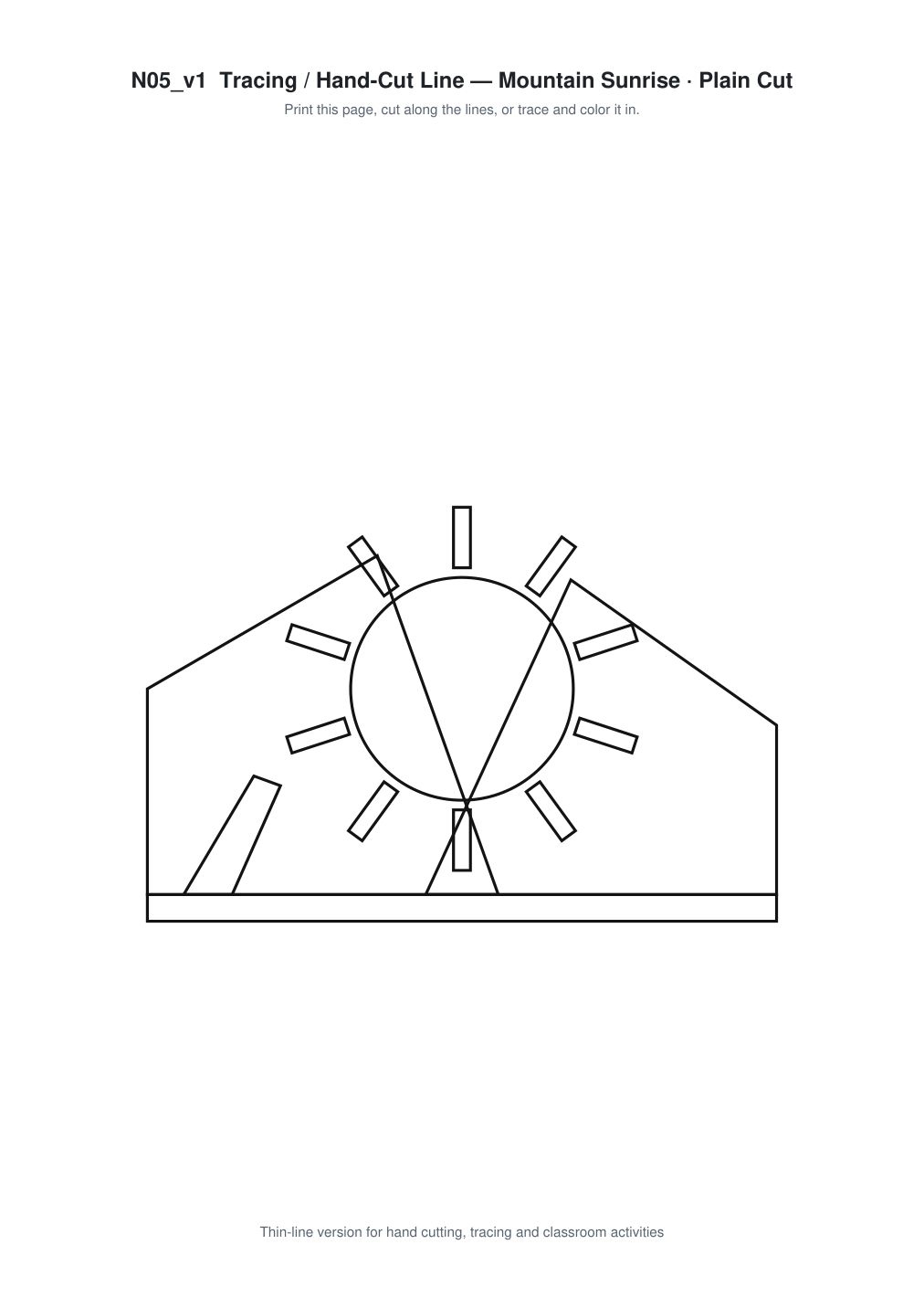 Mountain Sunrise Paper Cut Template - Free SVG + PDF Pack - line art