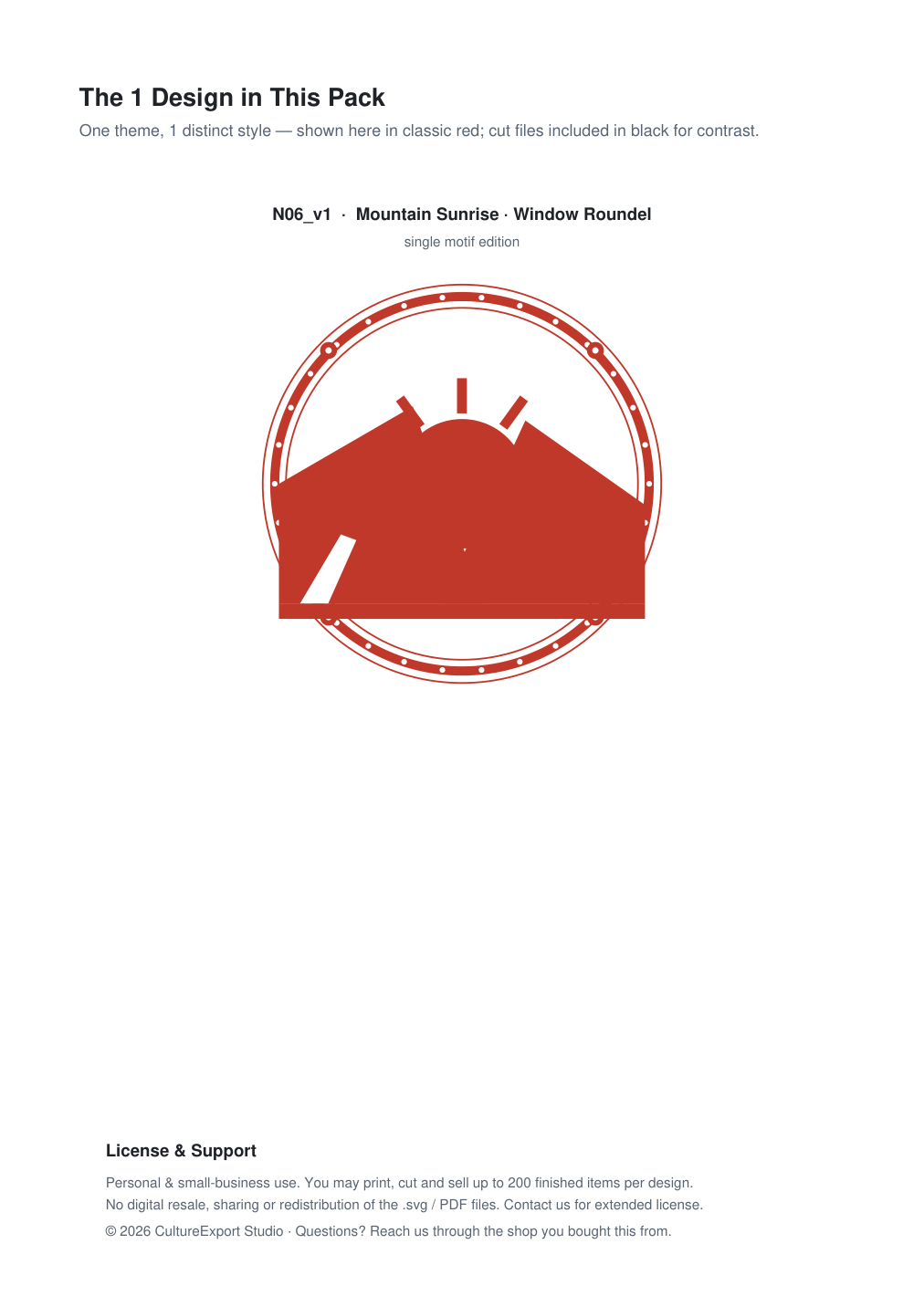 Mountain Sunrise Window Roundel Paper Cut - Free SVG + PDF Pack - design