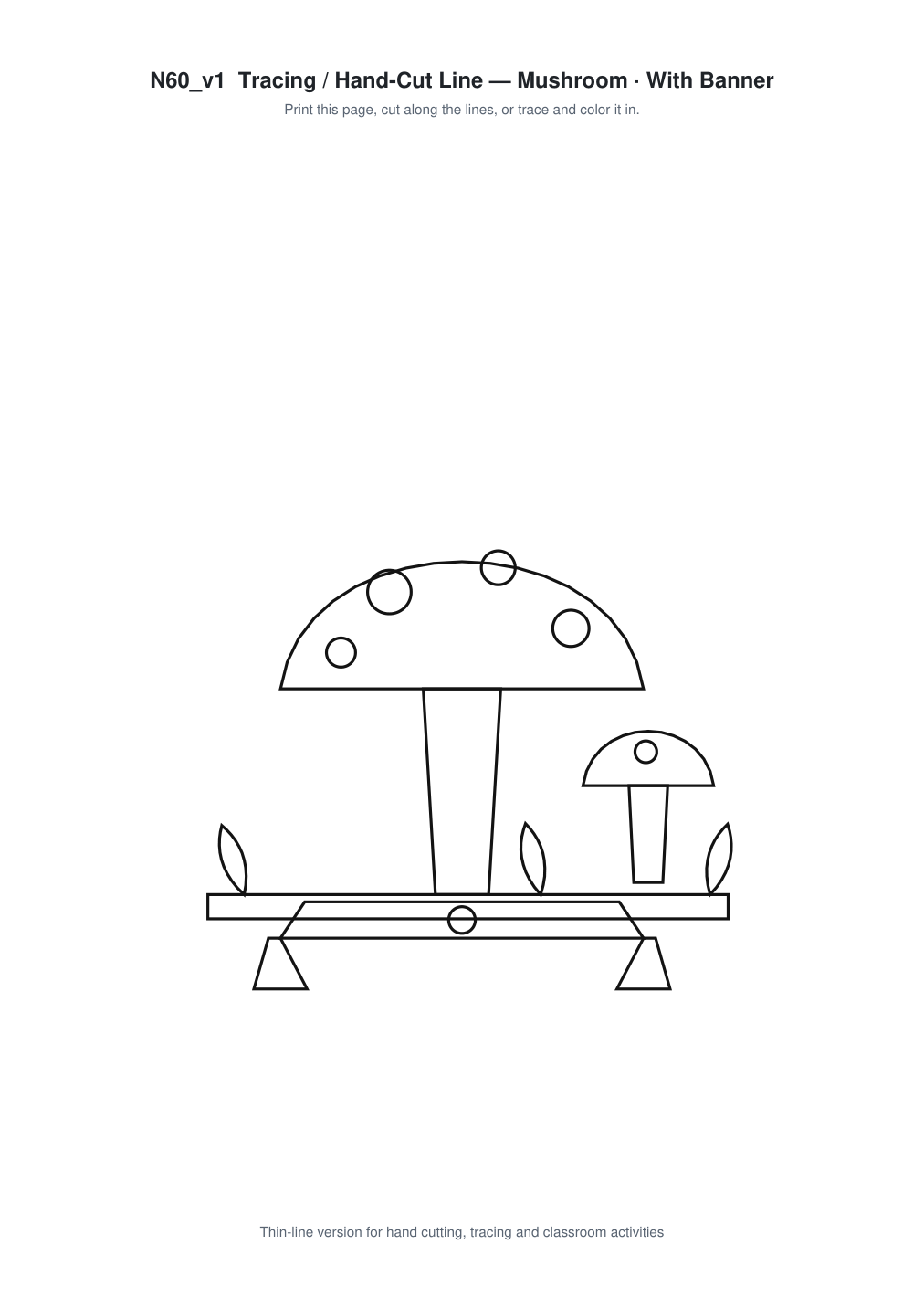 Mushroom Banner Paper Cut - Free SVG + PDF Pack - line art