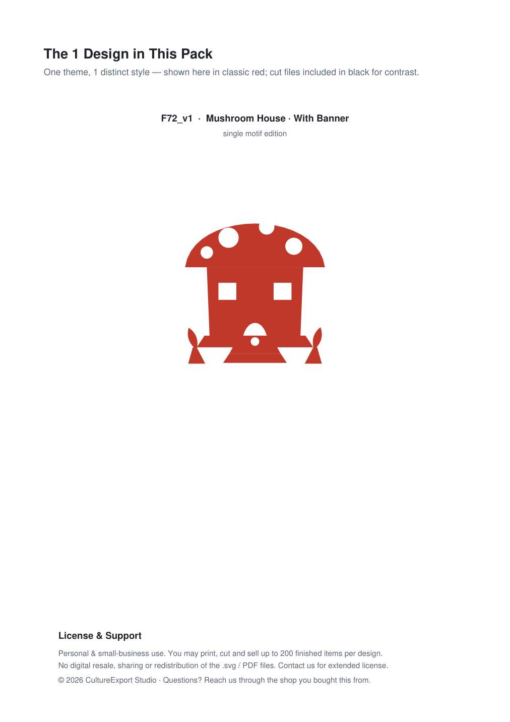 Mushroom House Banner Paper Cut - Free SVG + PDF Pack - design