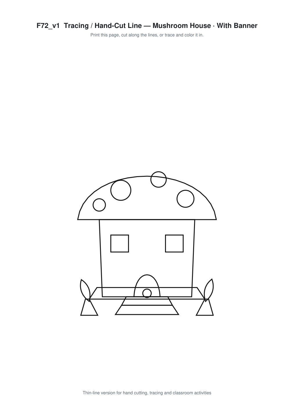 Mushroom House Banner Paper Cut - Free SVG + PDF Pack - line art