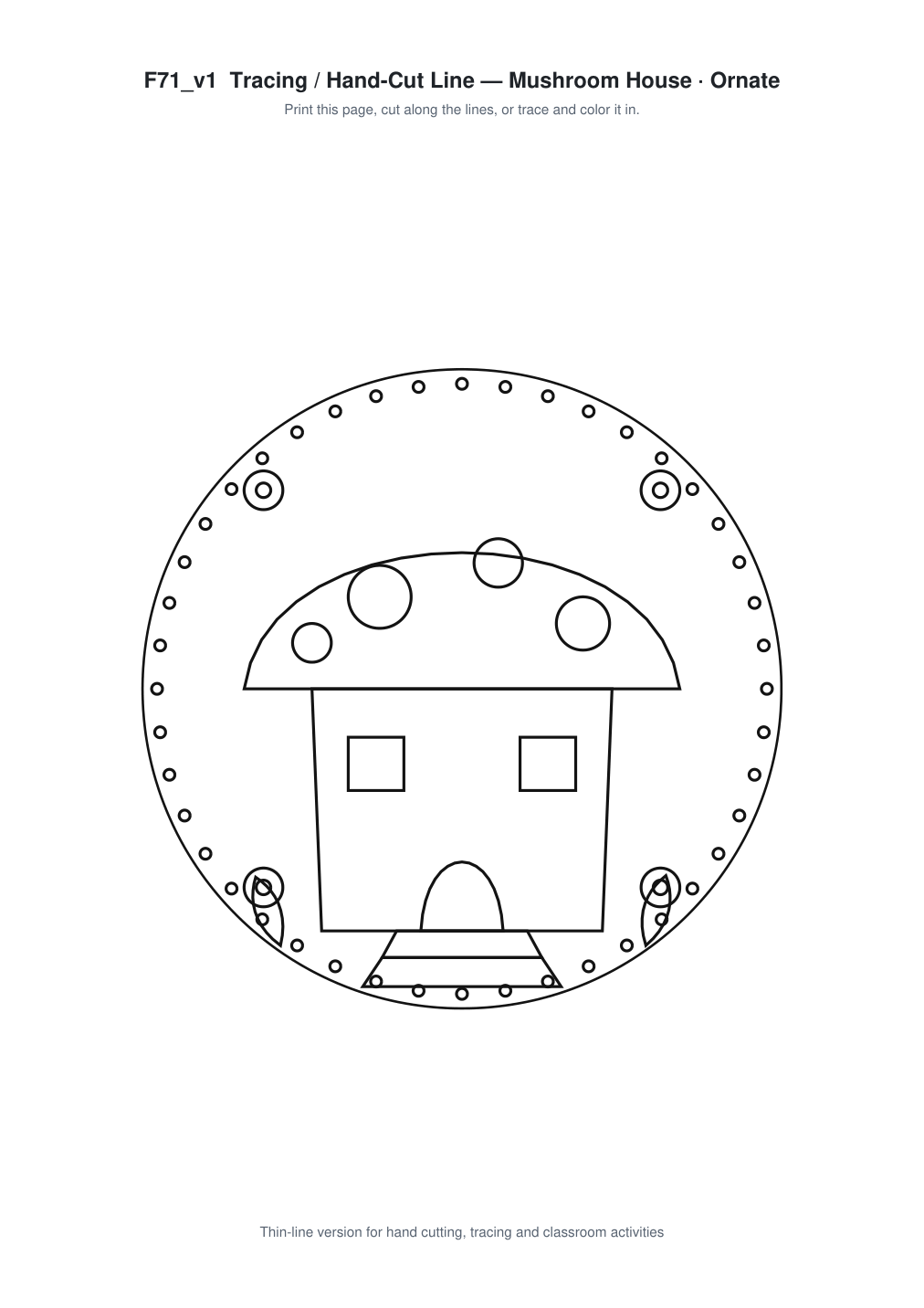 Mushroom House Ornate Paper Cut Panel - Free SVG + PDF Pack - line art