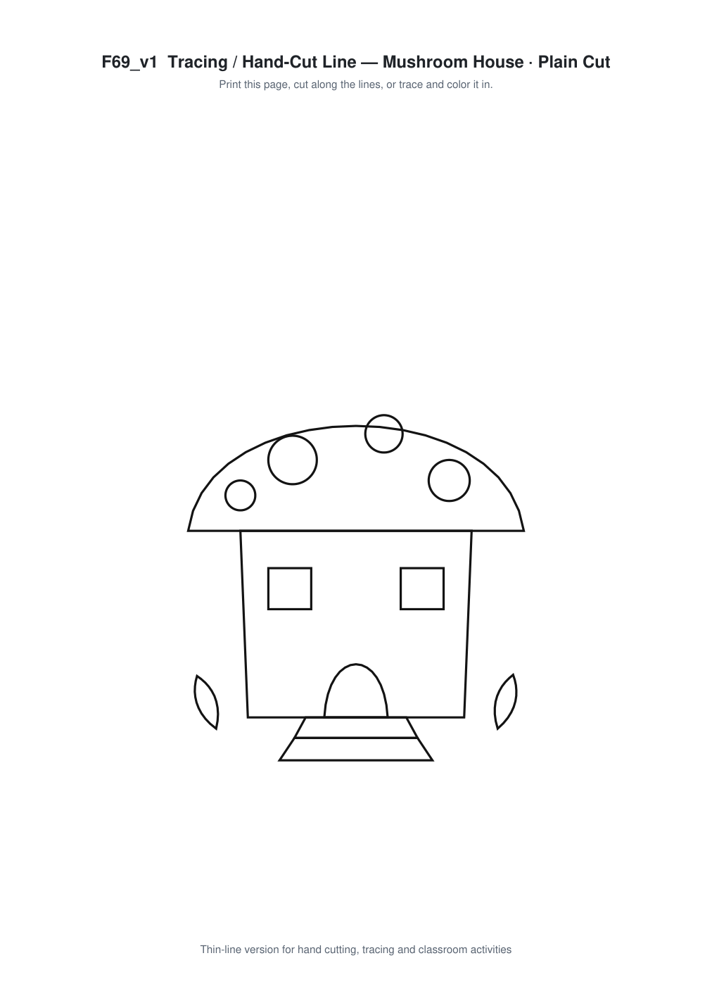 Mushroom House Paper Cut Template - Free SVG + PDF Pack - line art
