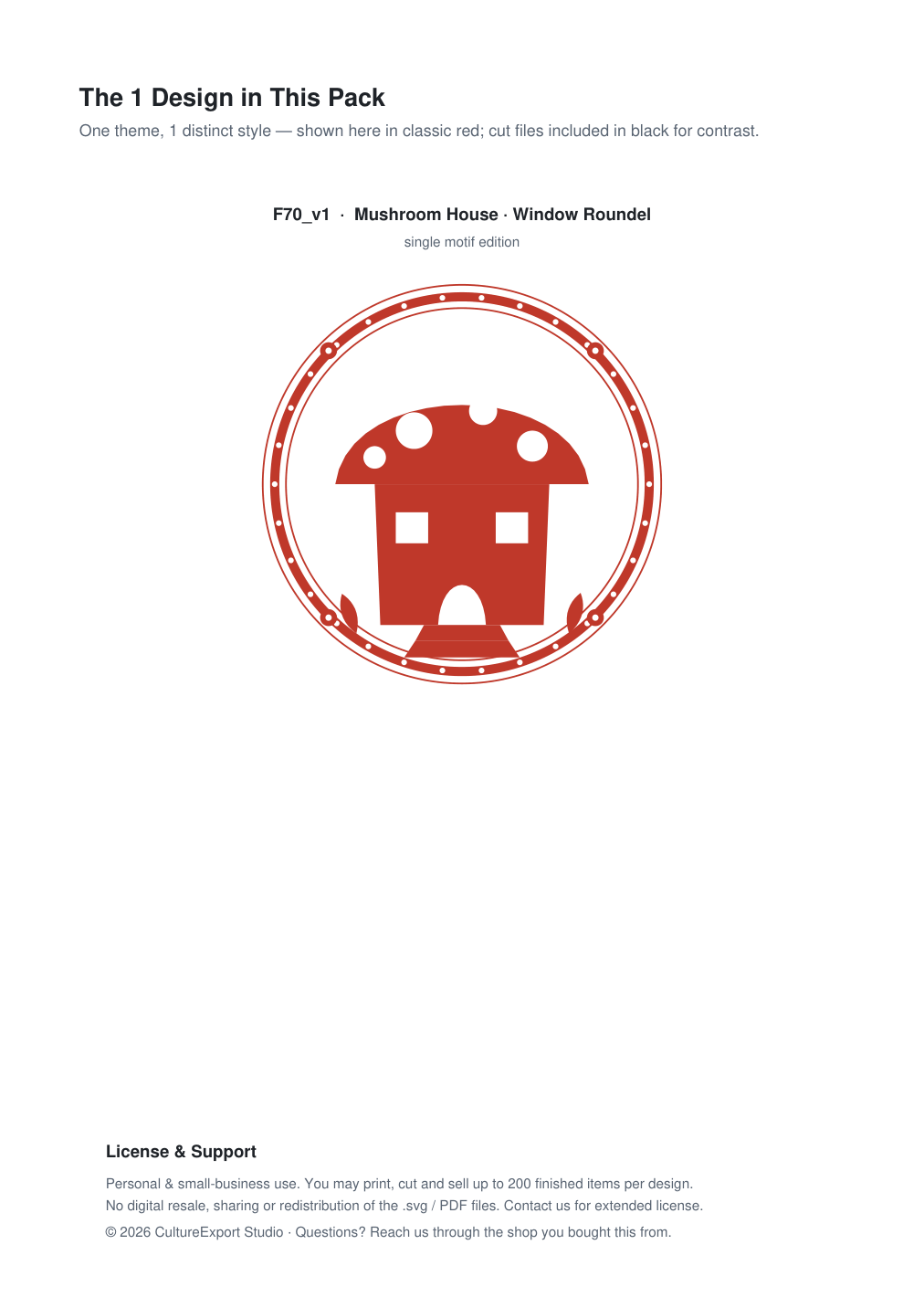 Mushroom House Window Roundel Paper Cut - Free SVG + PDF Pack - design