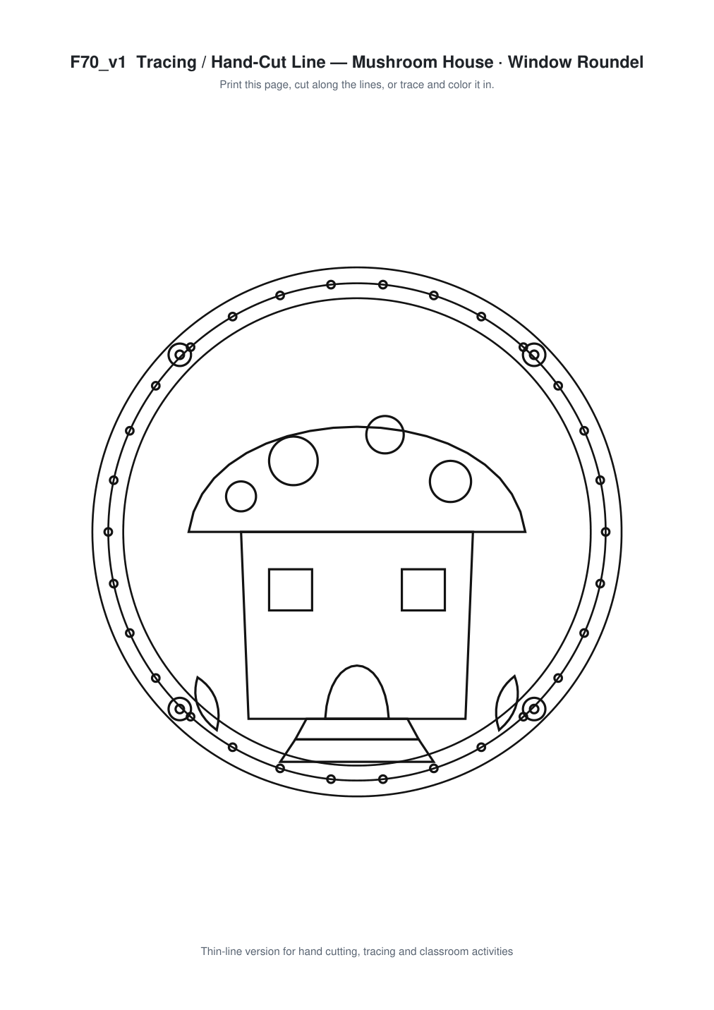 Mushroom House Window Roundel Paper Cut - Free SVG + PDF Pack - line art