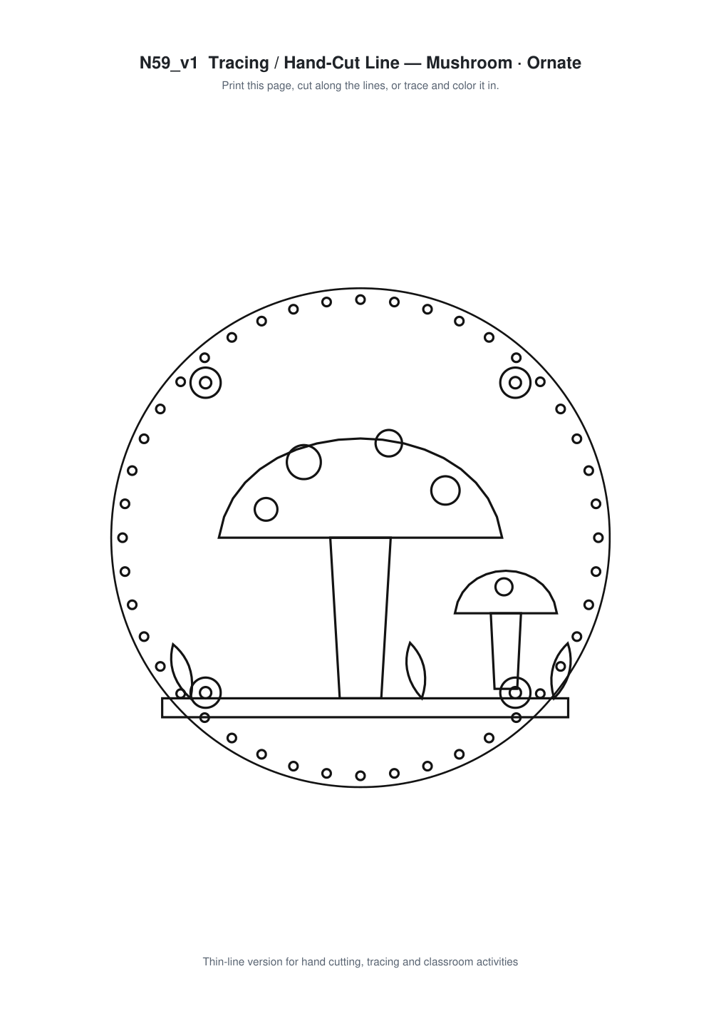 Mushroom Ornate Paper Cut Panel - Free SVG + PDF Pack - line art