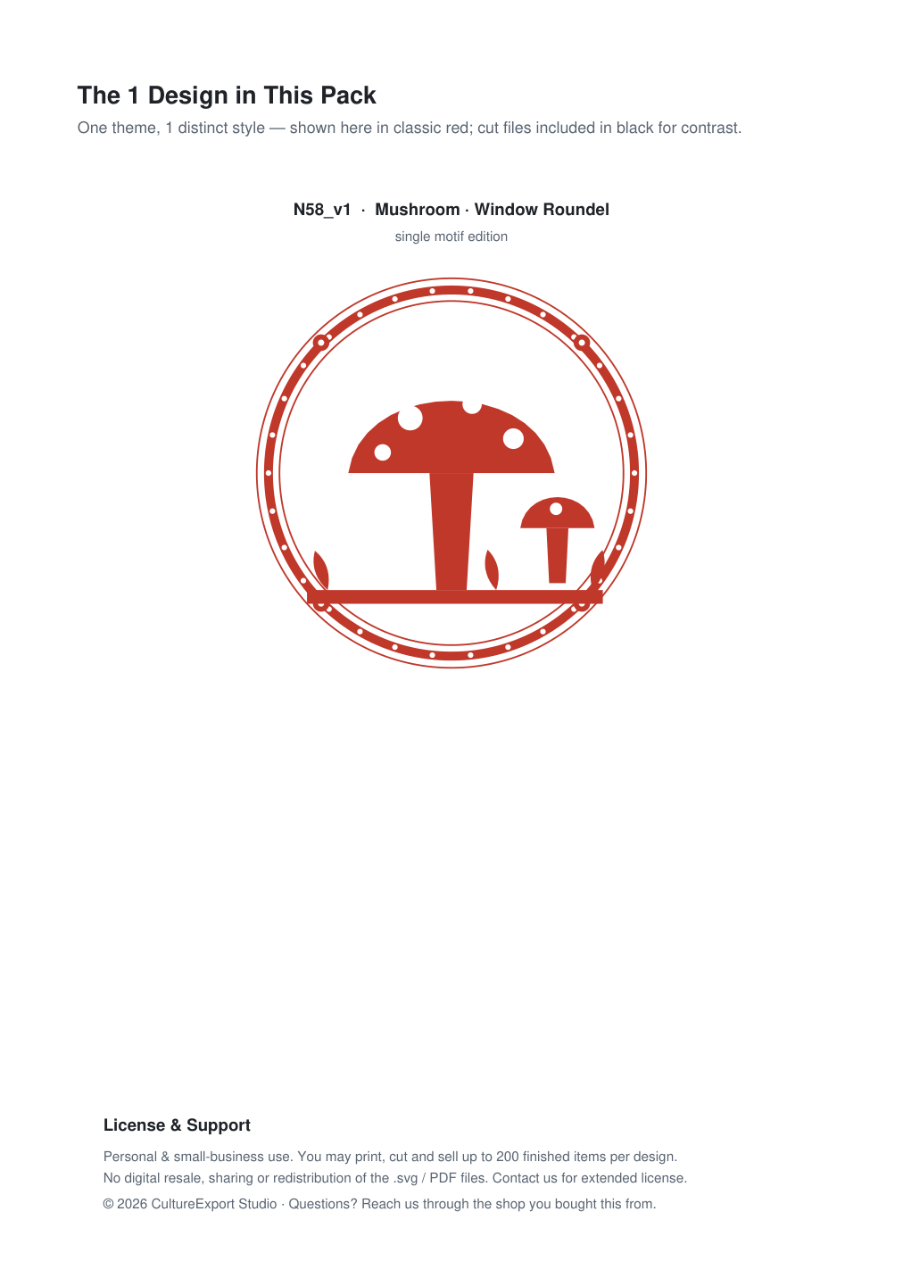 Mushroom Window Roundel Paper Cut - Free SVG + PDF Pack - design