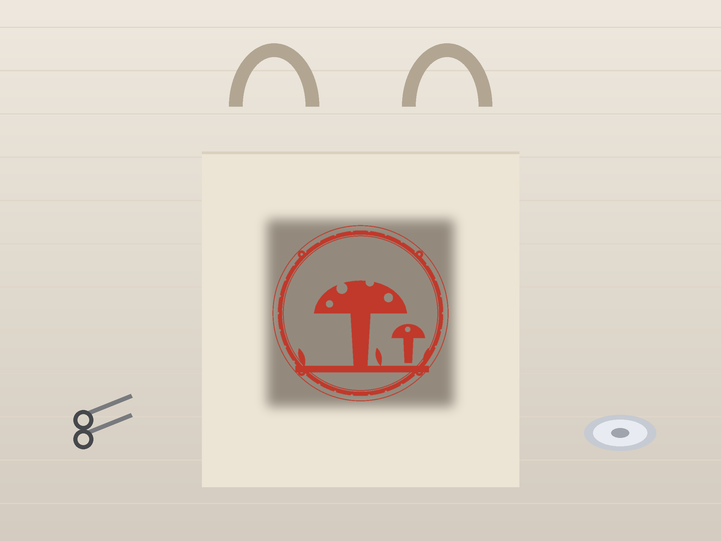 Mushroom Window Roundel Paper Cut - Free SVG + PDF Pack - on a desk