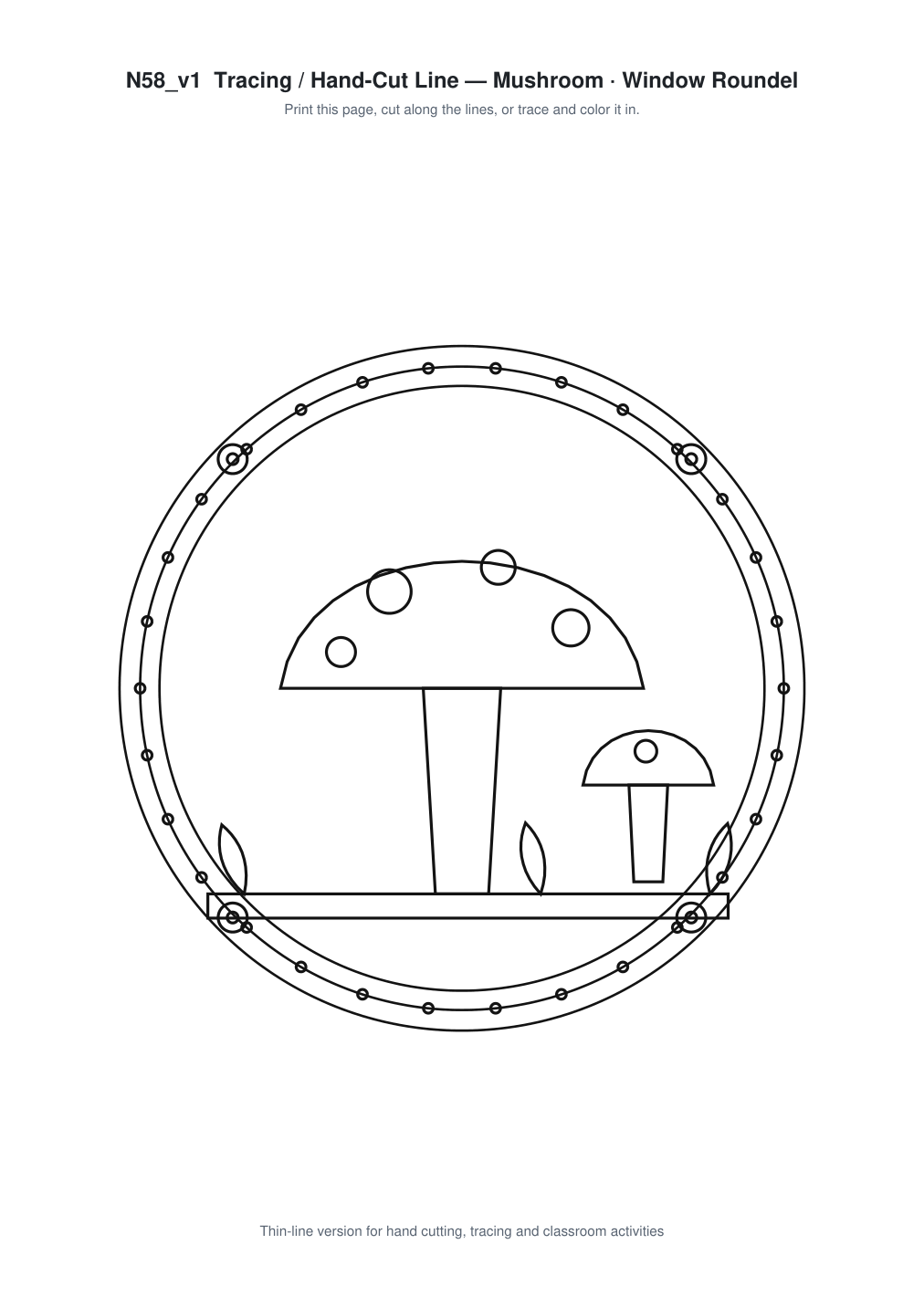 Mushroom Window Roundel Paper Cut - Free SVG + PDF Pack - line art