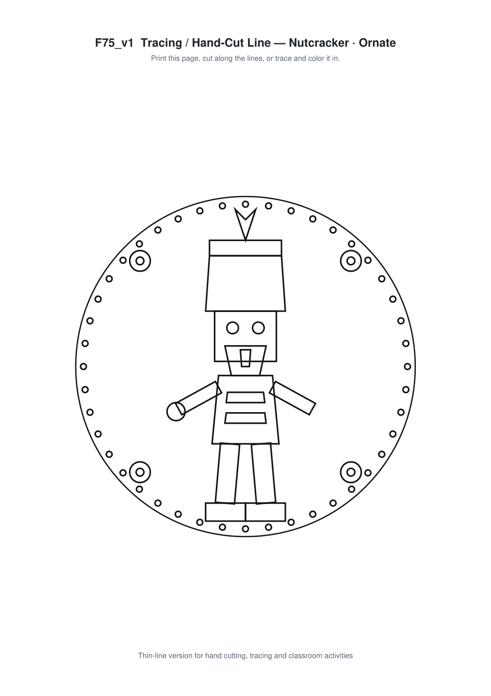 Nutcracker Ornate Paper Cut Panel - Free SVG + PDF Pack - line art