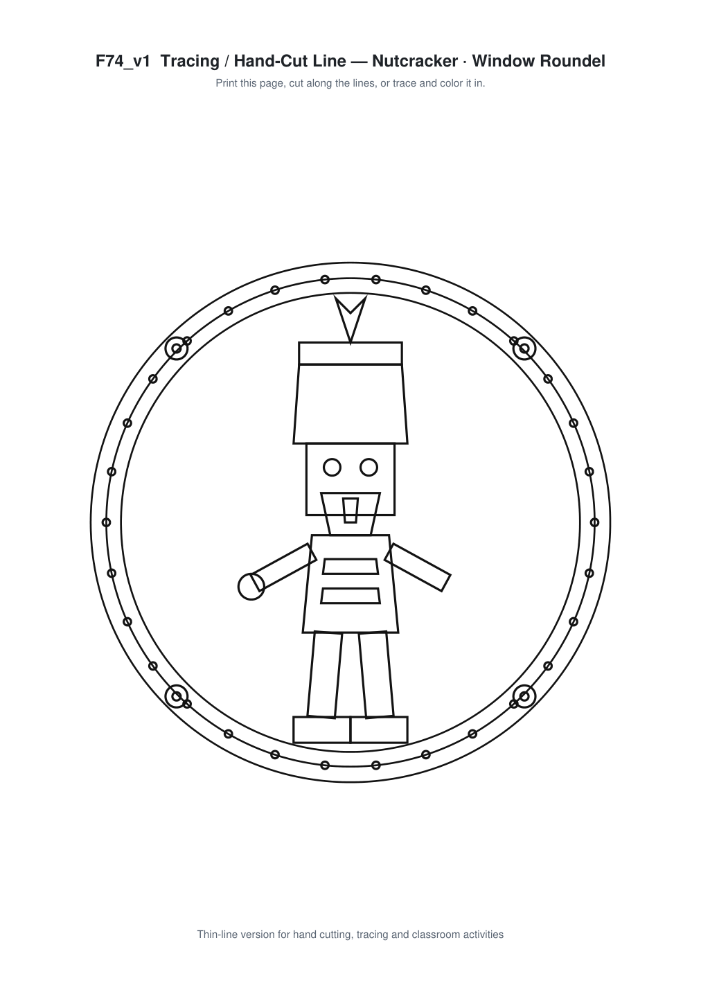 Nutcracker Window Roundel Paper Cut - Free SVG + PDF Pack - line art