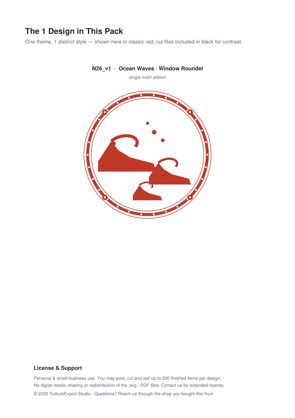 Ocean Waves Window Roundel Paper Cut - Free SVG + PDF Pack - design