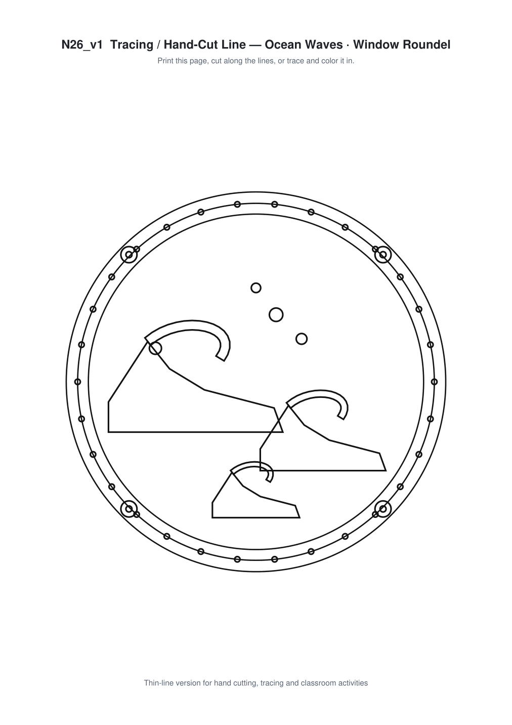 Ocean Waves Window Roundel Paper Cut - Free SVG + PDF Pack - line art