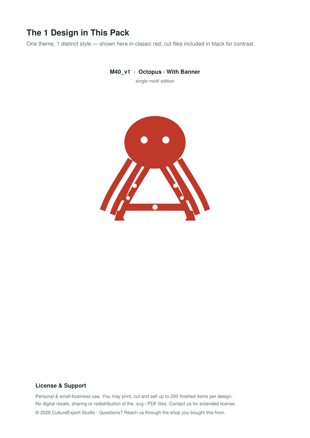 Octopus Banner Paper Cut - Free SVG + PDF Pack - design