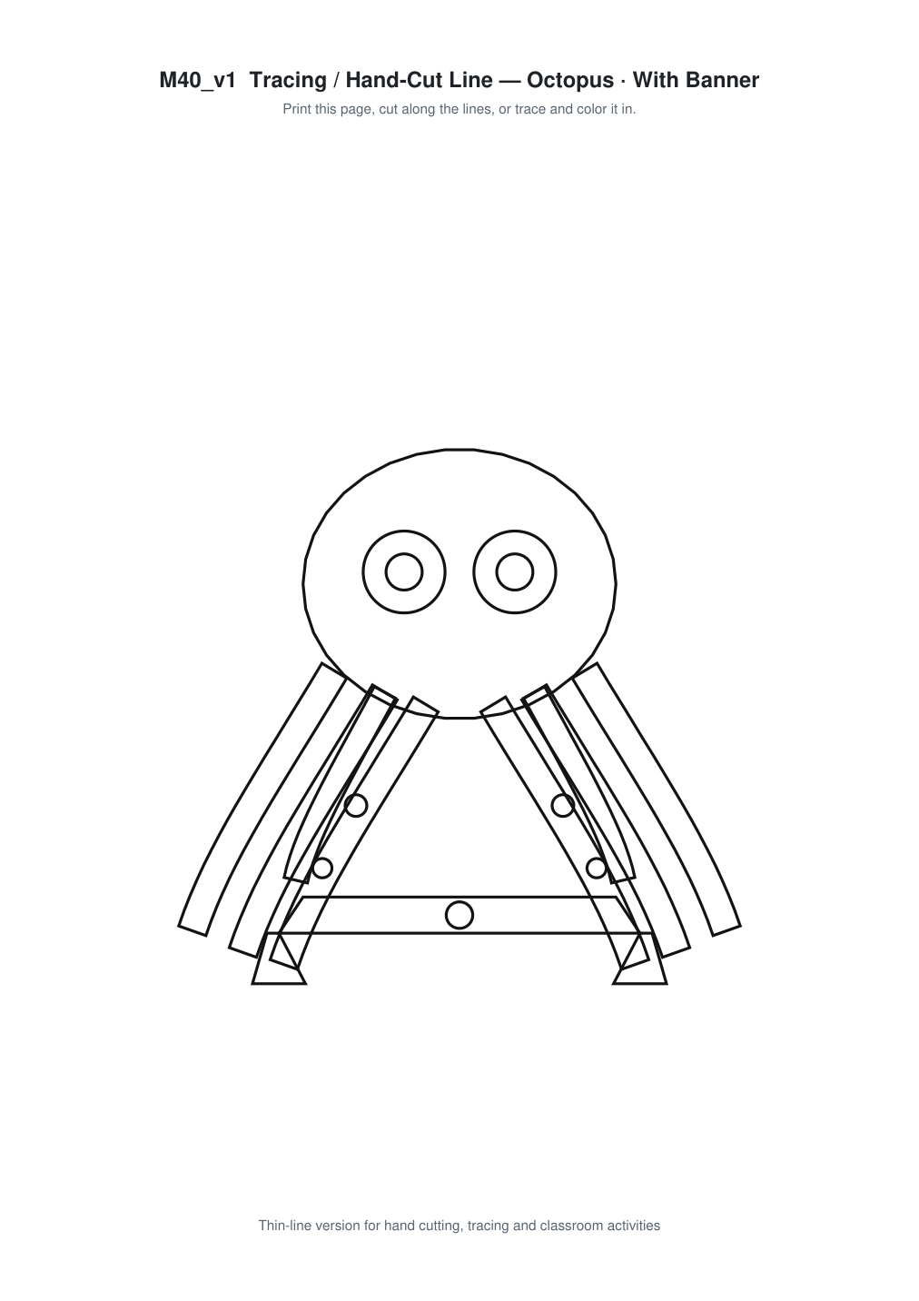 Octopus Banner Paper Cut - Free SVG + PDF Pack - line art