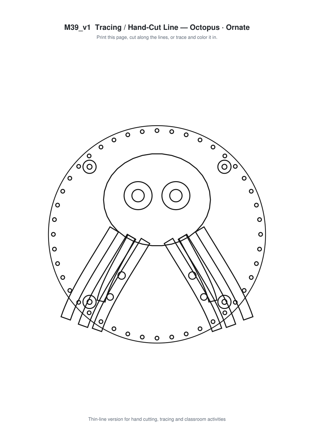 Octopus Ornate Paper Cut Panel - Free SVG + PDF Pack - line art