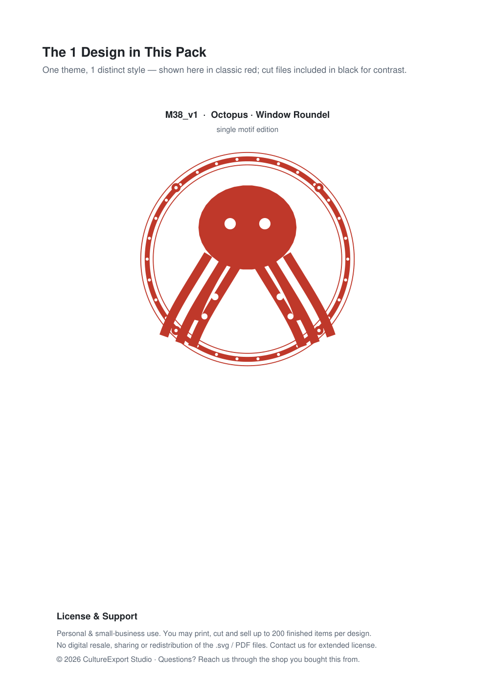 Octopus Window Roundel Paper Cut - Free SVG + PDF Pack - design
