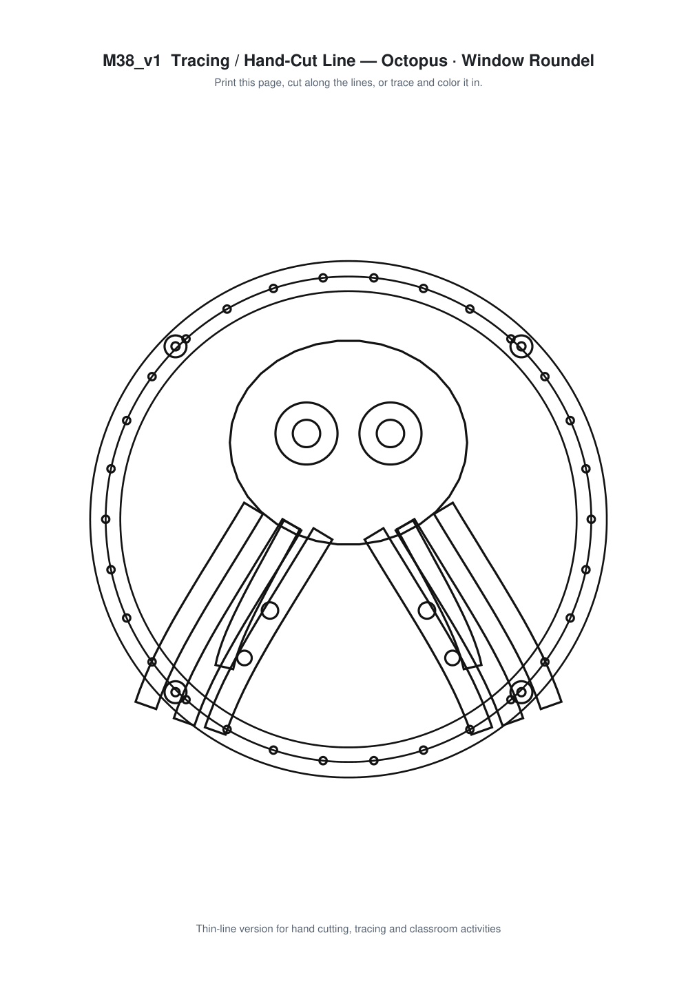 Octopus Window Roundel Paper Cut - Free SVG + PDF Pack - line art