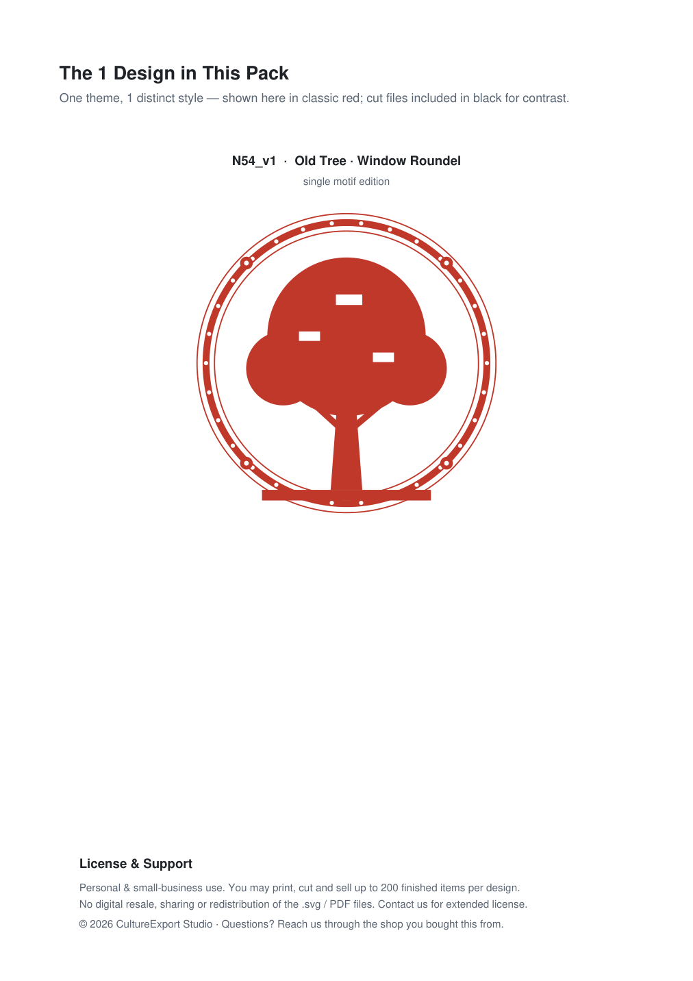 Old Tree Window Roundel Paper Cut - Free SVG + PDF Pack - design