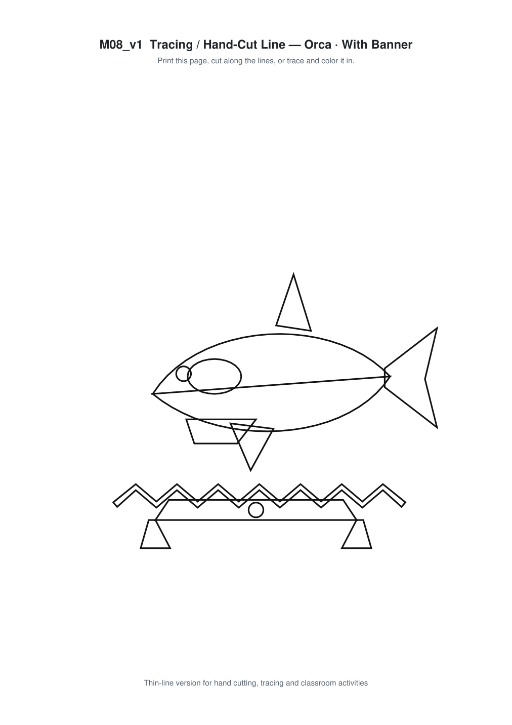 Orca Banner Paper Cut - Free SVG + PDF Pack - line art